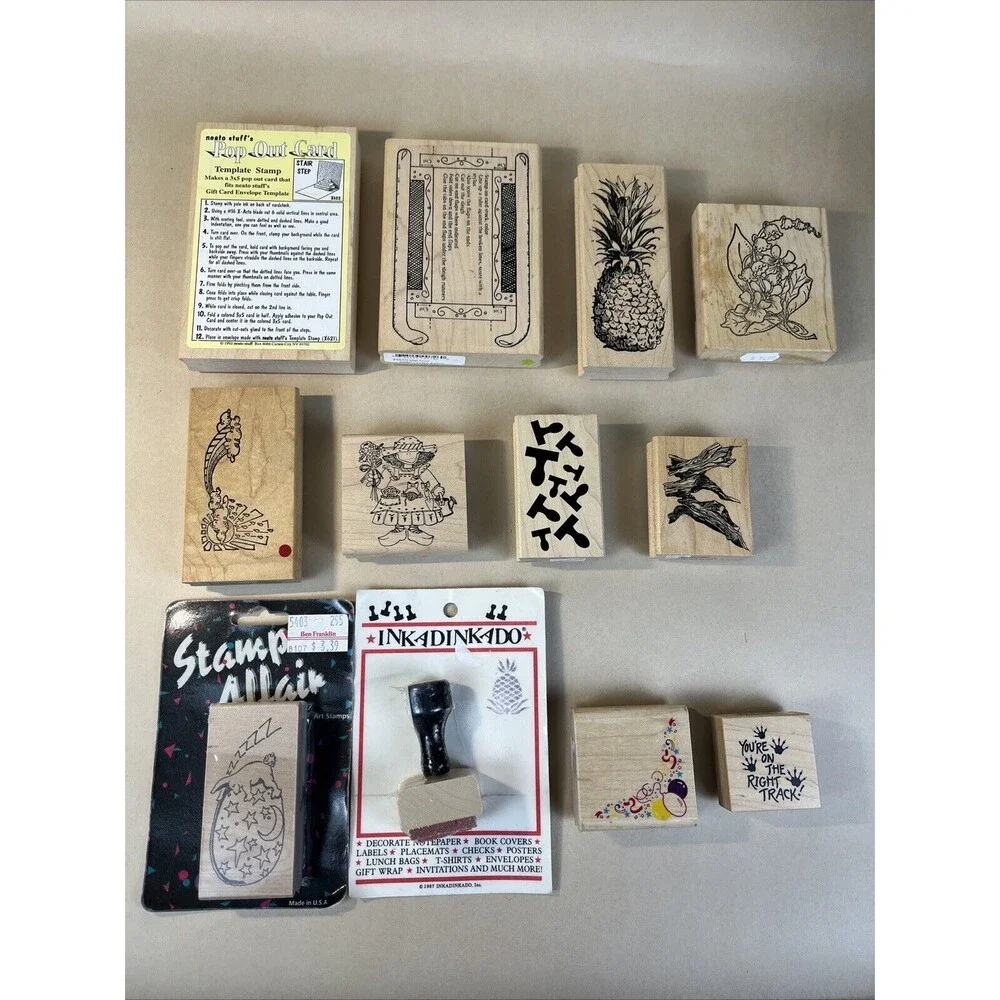 Vintage New 1980-2000s Craft Wood Rubber Stamps Lot Of‎ 12 Various Themes